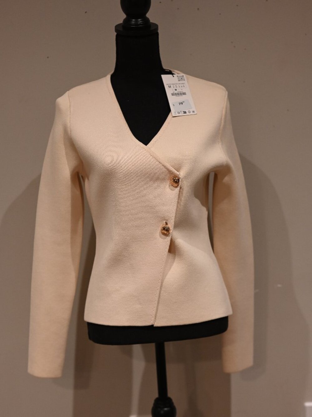 Zara BNWT Ivory Wrap Knit Cardigan Sweater Medium